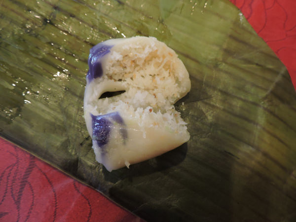 filling unveiled kuih kochi putih - Baba Charlie Cafe in Melaka Malaysia
